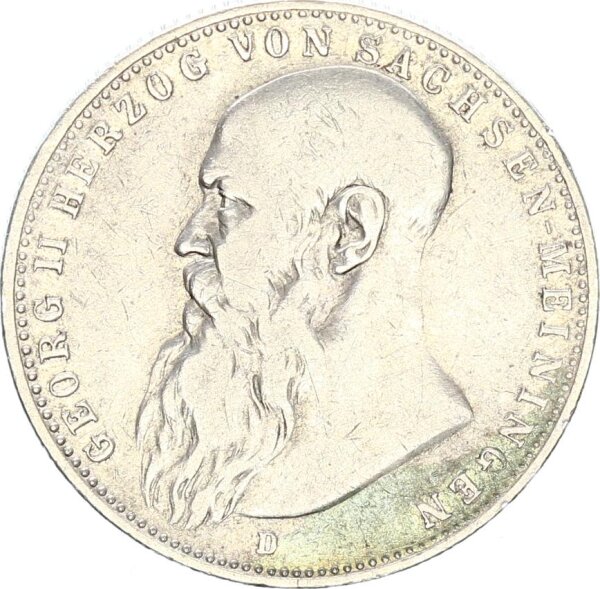 Sachsen-Meiningen Georg II. 2 Mark 1902 D kurzer Bart Silber ss Jäger 151b.