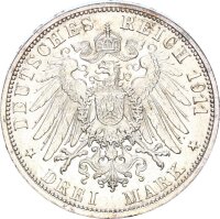 Württemberg Wilhelm II. 3 Mark 1911 F Hochzeit Silber pfr., stgl. Jäger 177a