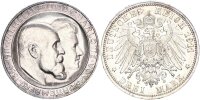 Württemberg Wilhelm II. 3 Mark 1911 F Hochzeit Silber pfr., stgl. Jäger 177a