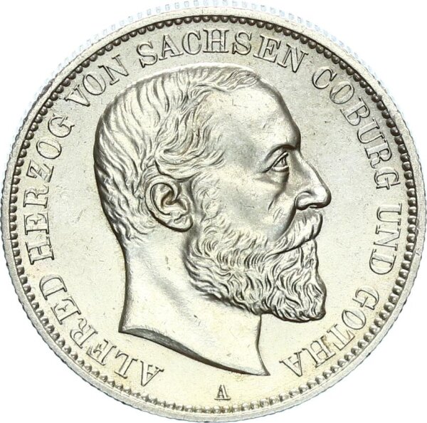 Sachsen-Coburg-Gotha Alfred 2 Mark 1895 A Silber vz+ Jäger 145