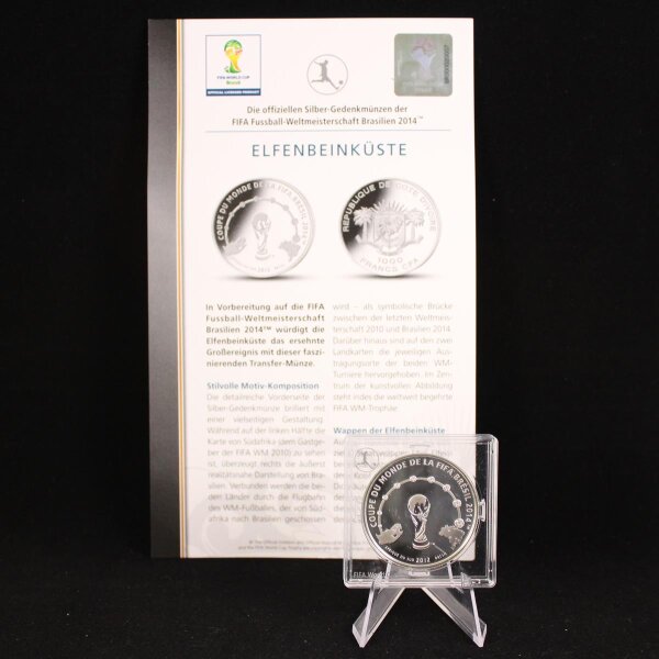 Westafrika Elfenbeinküste 1000 Francs 2012 FIFA-Trophäe, Brasilien Silber PP