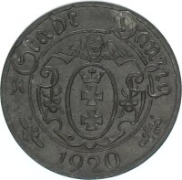 Danzig Freie Stadt 10 Pfennig 1920 Gewehrfabrik Danzig Notgeld, kleine Wertzahl Zink f. stgl. Jäger D1a