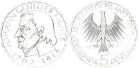BRD Gedenkmünze 5 DM 1964 J Gottlieb Fichte Silber vz+ Jäger 393