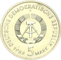 DDR Gedenkmünze 5 Mark 1988 A Überseehafen Rostock pfr., f. stgl. Jäger 1619