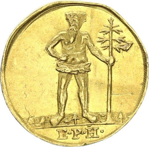 Braunschweig-Wolfenbüttel Fürstentum August Wilhelm Goldabschlag zu einem Dukaten von den Stempeln des Ku.-Pfennigs 1726 EPH (Zellerfeld) Wilder Mann Gold vz
