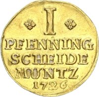 Braunschweig-Wolfenbüttel Fürstentum August Wilhelm Goldabschlag zu einem Dukaten von den Stempeln des Ku.-Pfennigs 1726 EPH (Zellerfeld) Wilder Mann Gold vz