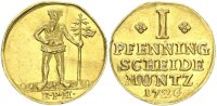 Braunschweig-Wolfenbüttel Fürstentum August Wilhelm Goldabschlag zu einem Dukaten von den Stempeln des Ku.-Pfennigs 1726 EPH (Zellerfeld) Wilder Mann Gold vz