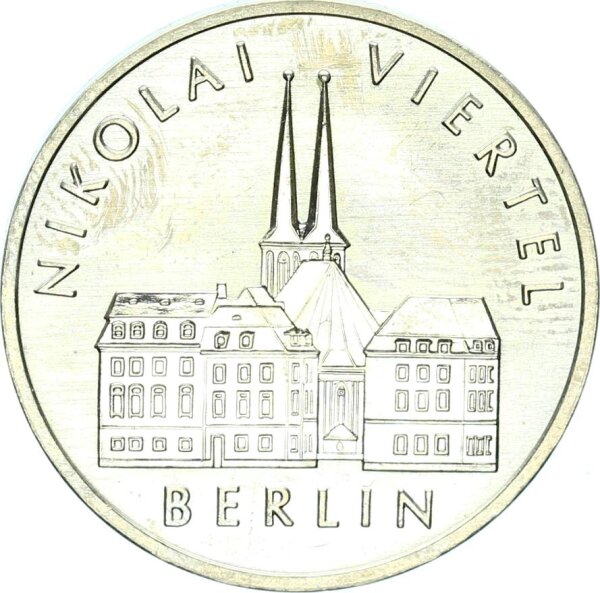 DDR Gedenkmünze 5 Mark 1987 A Nikolaiviertel, Nikolaikirche pfr., stgl. Jäger 1613