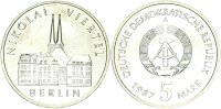 DDR Gedenkmünze 5 Mark 1987 A Nikolaiviertel, Nikolaikirche pfr., stgl. Jäger 1613