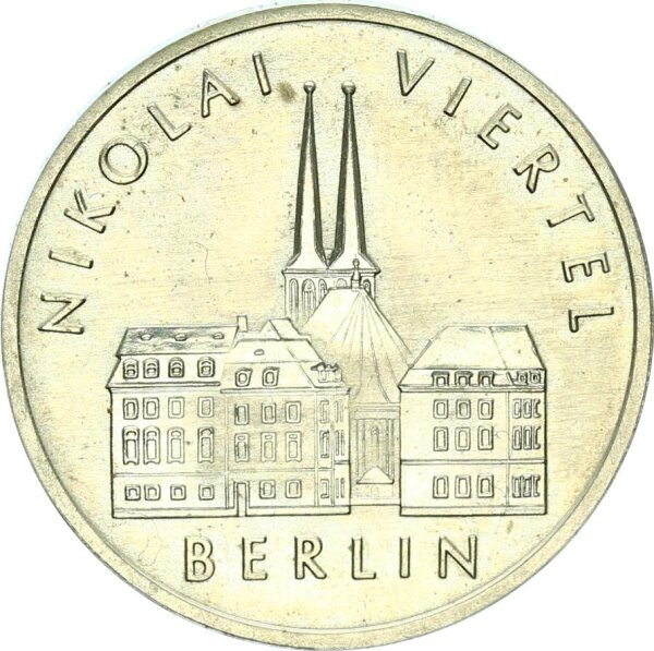 DDR Gedenkmünze 5 Mark 1987 A Nikolaiviertel, Nikolaikirche pfr., stgl. Jäger 1613