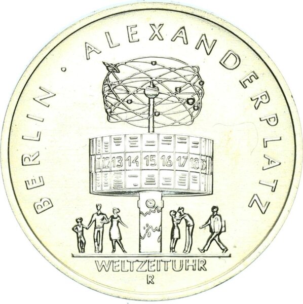 DDR Gedenkmünze 5 Mark 1987 A Alexanderplatz, Weltzeituhr pfr., stgl. Jäger 1615