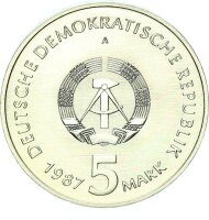 DDR Gedenkmünze 5 Mark 1987 A Alexanderplatz, Weltzeituhr pfr., stgl. Jäger 1615