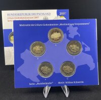 Deutschland Gedenkmünzenset 2 Euro 2007 A,D,F,G,J Mecklenburg-Vorpommern, Schloss Schwerin Spiegelglanz