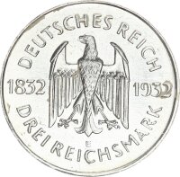 Weimarer Republik 3 Reichsmark 1932 E Goethe Silber vz Jäger 350
