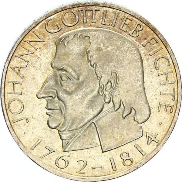 BRD Gedenkmünze 5 DM 1964 J Gottlieb Fichte Silber pfr., f. stgl. Jäger 393