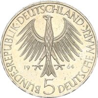 BRD Gedenkmünze 5 DM 1964 J Gottlieb Fichte Silber pfr., f. stgl. Jäger 393