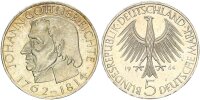BRD Gedenkmünze 5 DM 1964 J Gottlieb Fichte Silber pfr., f. stgl. Jäger 393