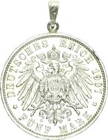 Schmuck 5 Mark 1907 F gehenkelt Silber ss+ Jäger 176