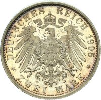 Schwarzburg-Sondershausen Karl Günther 2 Mark 1905 A schmaler Randstab, Regierungsjubiläum Silber PP Jäger 169a.