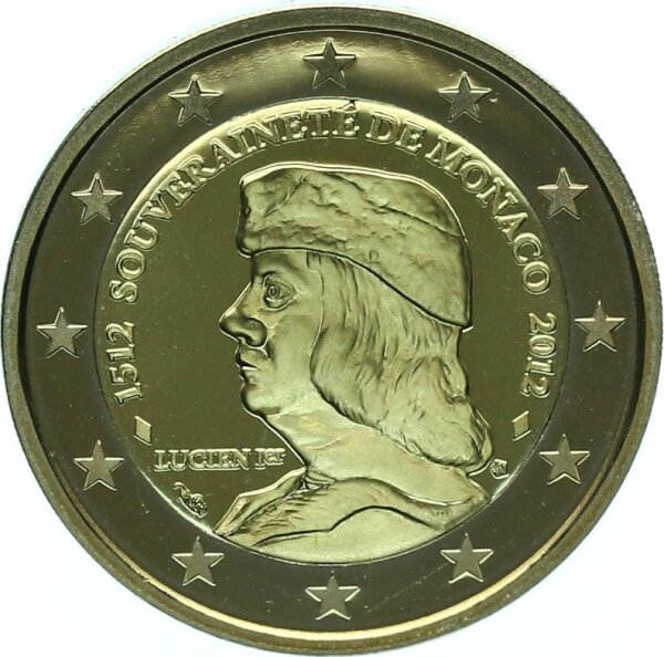 Monaco Gedenkmünze 2 Euro 2012 500 Jahre Unabhängigkeit, Lucien Grimaldi PP