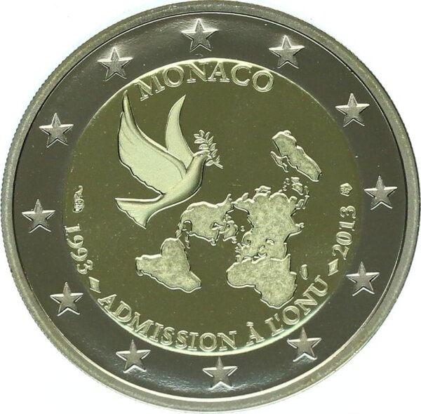 Monaco Gedenkmünze 2 Euro 2013 20. Jahrestag - Aufnahme in die Vereinten Nationen PP