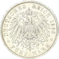 Sachsen Georg 5 Mark 1903 E interessante Verprägung Silber ss+ Jäger 130