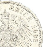 Sachsen Georg 5 Mark 1903 E interessante Verprägung Silber ss+ Jäger 130