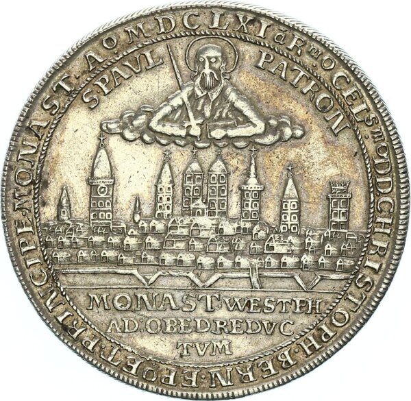 Münster-Bistum Christoph Bernhard von Galen Taler 1661 Silber f. vz