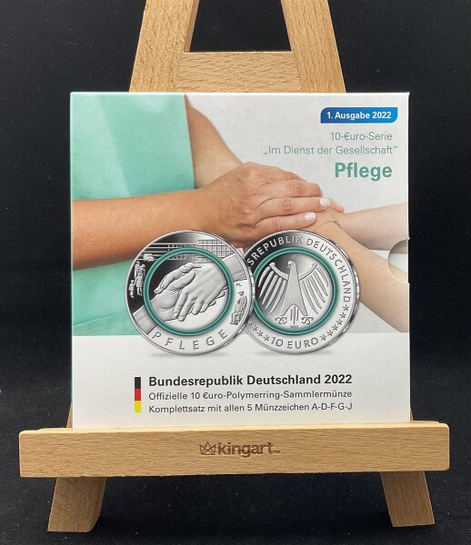 Deutschland Gedenkmünzenset 5x 10 Euro 2022 A,D,F,G,J Im Dienst der Gesellschaft, Pflege, Polymerring, Komplettsatz stgl., bfr.