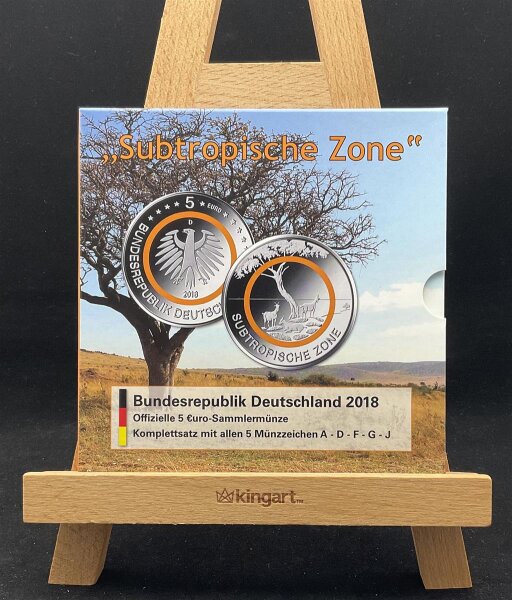 Deutschland Gedenkmünzenset 5x 5 Euro 2018 A,D,F,G,J Subtropische Zone, Polymerring, Komplettsatz stgl., bfr.