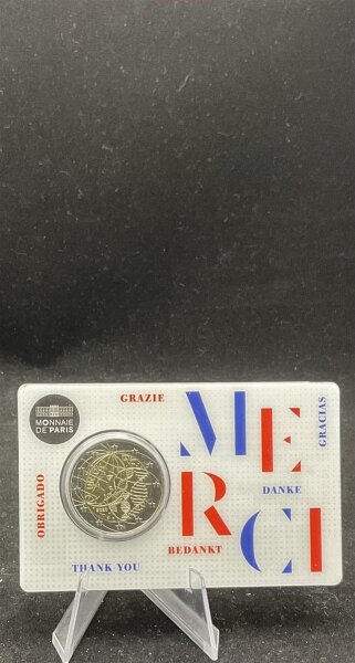 Frankreich Gedenkmünze 2 Euro 2020 MERCI, Medizinische Forschung, Coincard stgl., bfr.