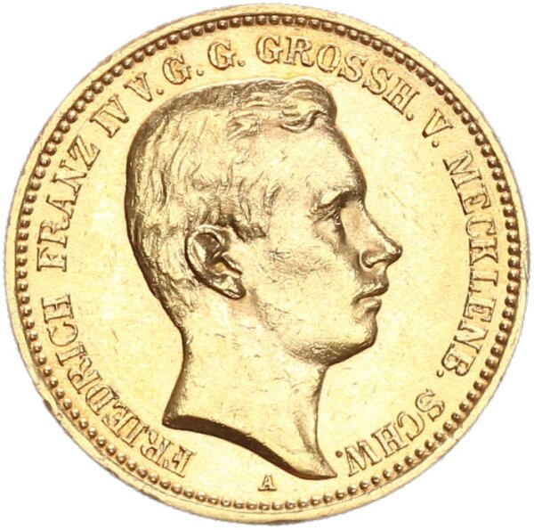 Mecklenburg-Schwerin Friedrich Franz IV. 20 Mark 1901 A Gold vz/stgl. Jäger 234