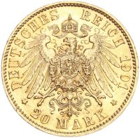 Mecklenburg-Schwerin Friedrich Franz IV. 20 Mark 1901 A Gold vz/stgl. Jäger 234