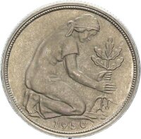 BRD Kursmünze 50 Pfennig 1950 G (Karlsruhe) Bank Deutscher Länder Kupfer-Nickel f. stgl./stgl. Jäger 379