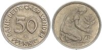 BRD Kursmünze 50 Pfennig 1950 G (Karlsruhe) Bank Deutscher Länder Kupfer-Nickel f. stgl./stgl. Jäger 379