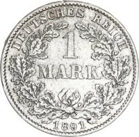 Kaiserreich 1 Mark 1891 D großer Adler Silber ss...