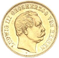 Hessen Ludwig III. 5 Mark 1877 H Gold vz+/vz Jäger 215