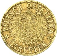 Deutsch-Ostafrika 15 Rupien 1916 T (Tabora) Elefant Gold vz+/f. stgl. Jäger 728b