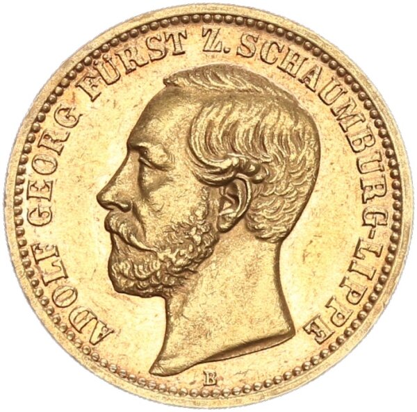 Schaumburg-Lippe Fürst Adolf 20 Mark 1874 B Gold vz+/f. stgl. Jäger 284