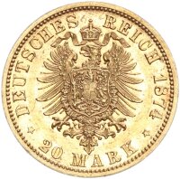 Schaumburg-Lippe Fürst Adolf 20 Mark 1874 B Gold vz+/f. stgl. Jäger 284