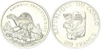 Zentralafrika Kongo 100 Francs 1994 Spinosaurus Kupfer-Nickel pfr., stgl.