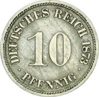 Kaiserreich 10 Pfennig 1873 A kleiner Adler, erstes 10 Pfennig Stück f. vz Jäger 4