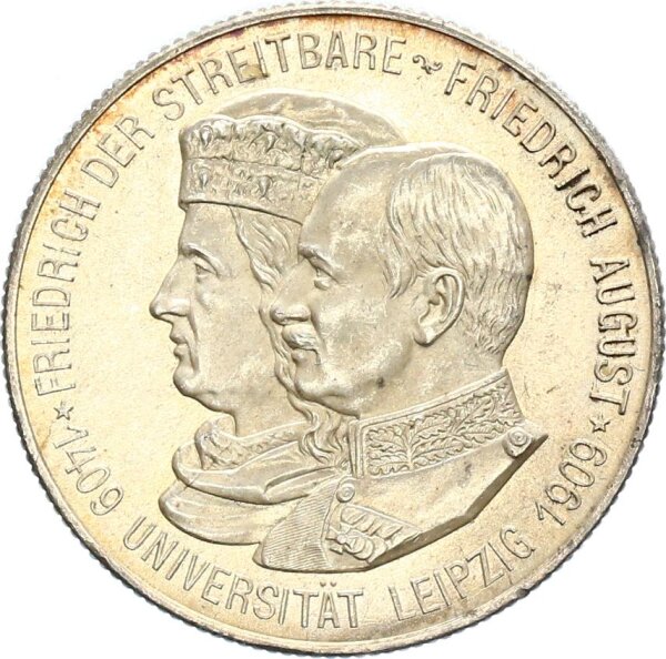 Sachsen Friedrich August III. 2 Mark 1909 E Universität Leipzig Silber pfr., stgl. Jäger 138