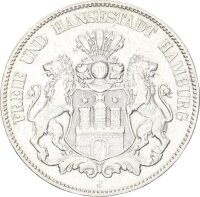 Hamburg Stadt 5 Mark 1903 J Silber ss/ss+ Jäger 65