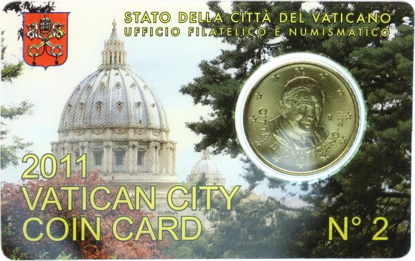 Vatikan Kursmünze Papst Bendedikt XVI. 50 Cent 2011 Coincard Nr.2 stgl., bfr.