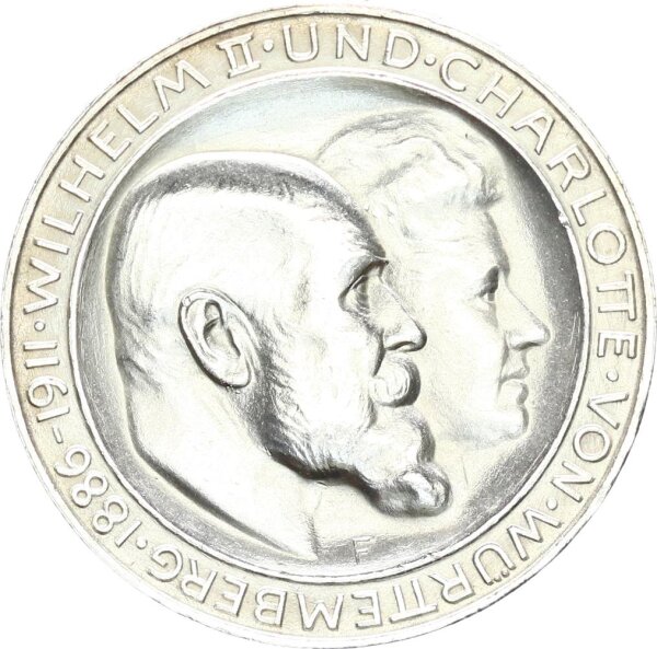 Württemberg Wilhelm II. 3 Mark 1911 F Hochzeit Silber vz-stgl. Jäger 177a