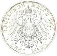 Württemberg Wilhelm II. 3 Mark 1911 F Hochzeit Silber vz-stgl. Jäger 177a