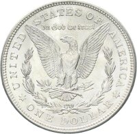 USA Morgan Dollar 1921 D (Denver) + alter Händlerzettel Silber f. stgl.