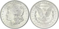 USA Morgan Dollar 1921 D (Denver) + alter Händlerzettel Silber f. stgl.