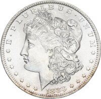 USA Morgan Dollar 1883 O (New Orleans) + alter Händlerzettel Silber f. stgl.